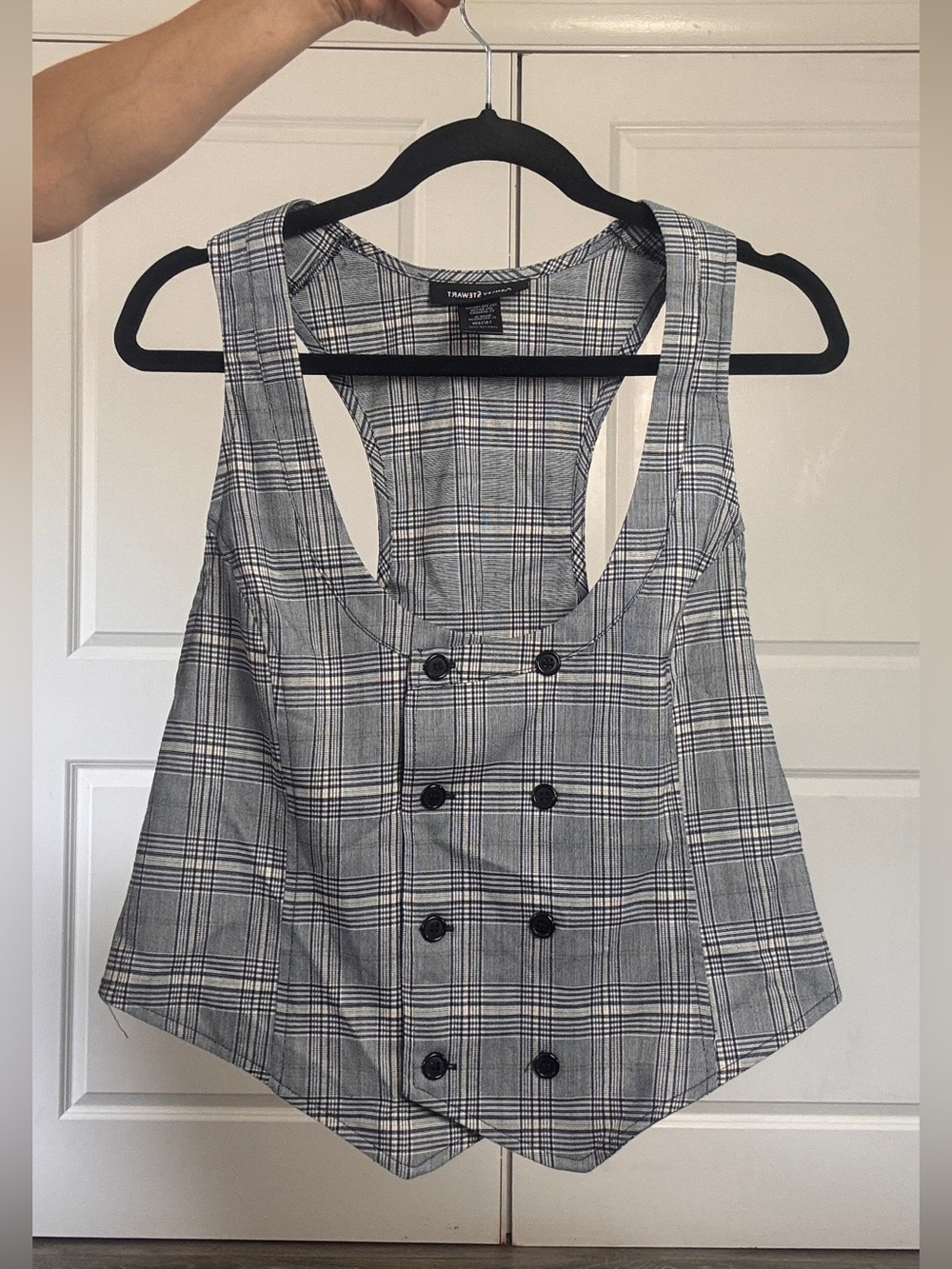 Ashley Stewart Grey Blue Plaid Double Breasted Waistcoat Vest 14/16W